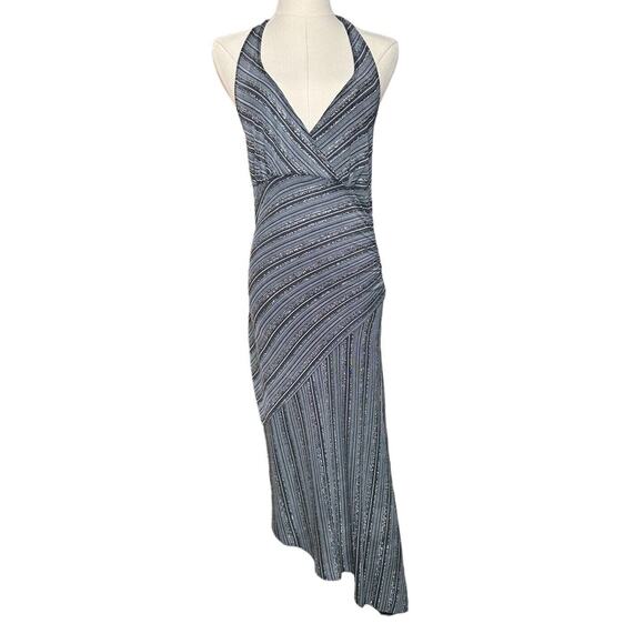 Charlotte Russe Dresses & Skirts - Vtg Y2K Charlotte Russe Black Silver Asymmetrical Hem Prom Party Halter Dress L‎